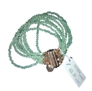 New Multi Strand Light Green and Gold Beaded Bracelet